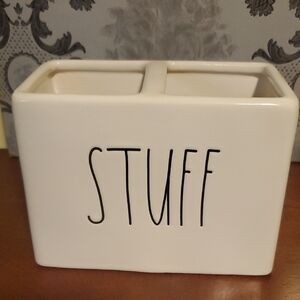 Rae Dunn White MATTE Ceramic Organizer with 'STUFF' Text